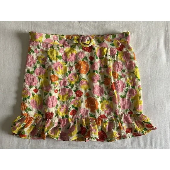 MANGO Women’s Pradera Colorful Floral Belted Lined Mini Skirt Size XL - Picture 2 of 10